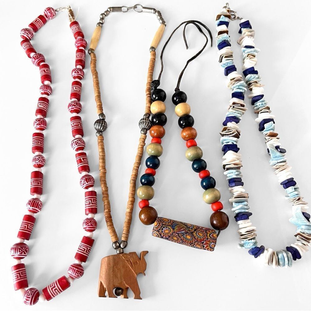 Wood & Shell Bohemian Necklace Lot